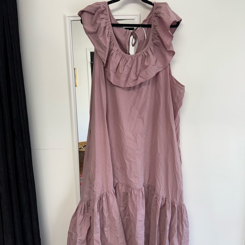 Pink Ruffled Tiered Sundress with Cowl Neck